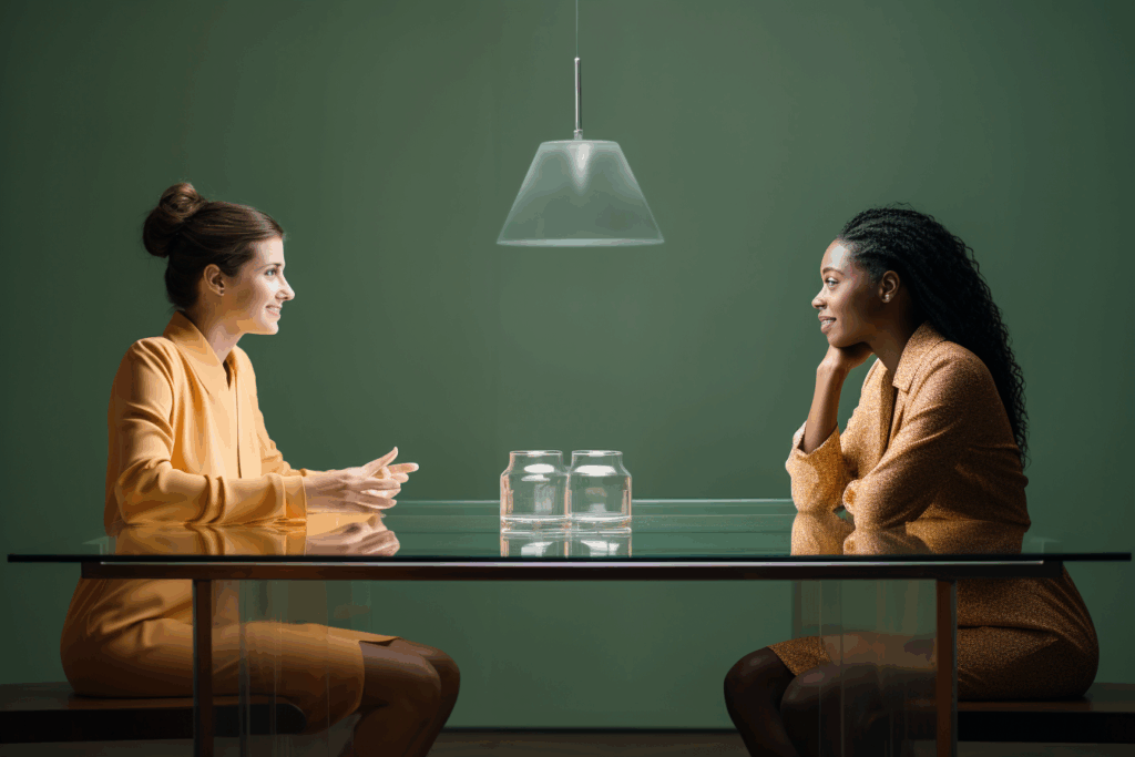 deux femmes en discussion et en relation