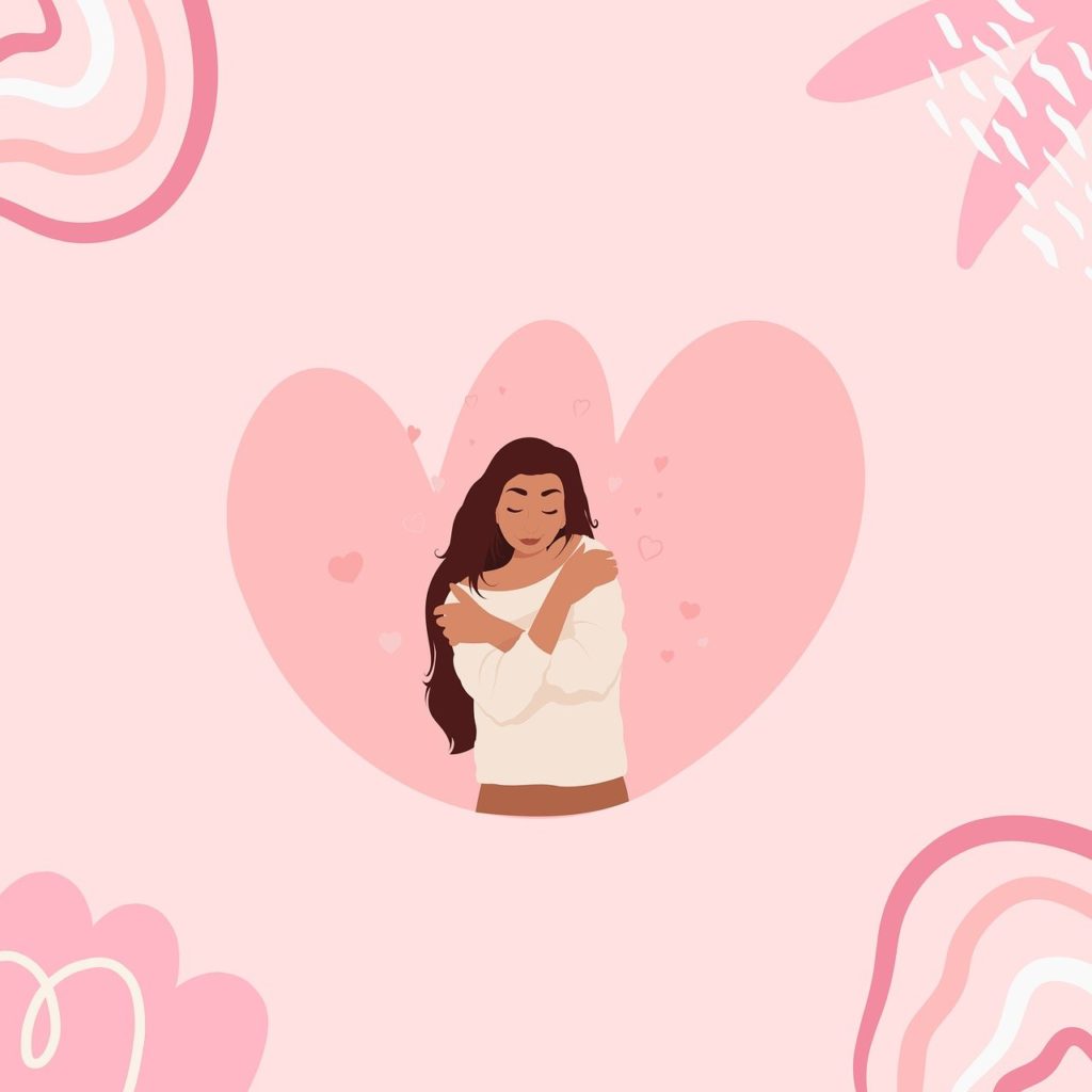 Un dessin qui montre une femme qui est bienveillante avec elle-même