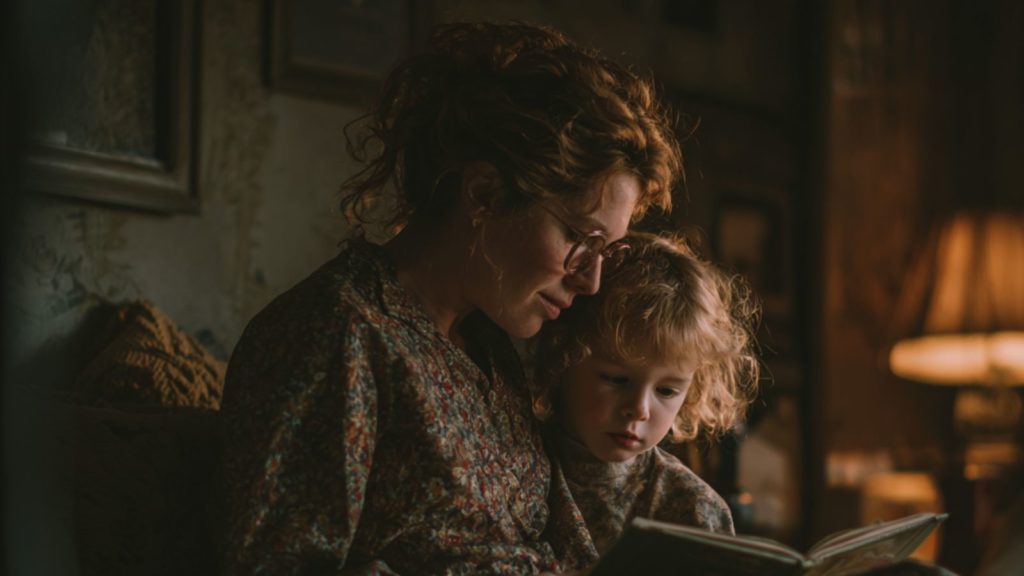 Maman qui passe un moment de qualité avec son enfant en lisant un livre